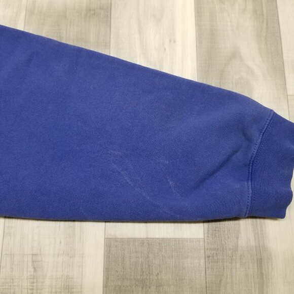 ✅Men’s LARGE Blue Pullover Hoodie Wisconsin Embroidered Logo Vintage Look *STAIN - Picture 3 of 11